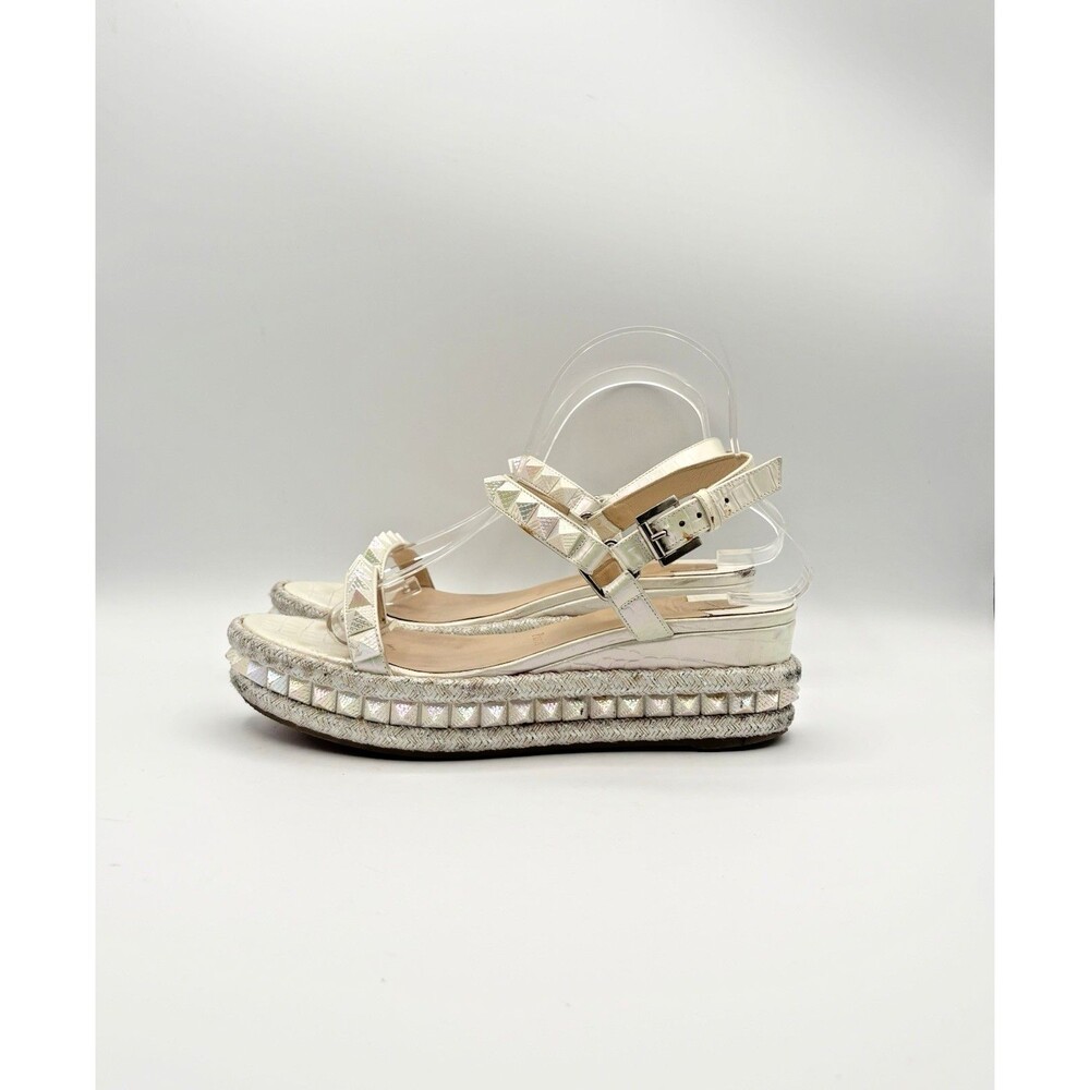 Christian Louboutin White Iridescent Platform Sandals Cataclou 60 Size EU 38 - Picture 2 of 12